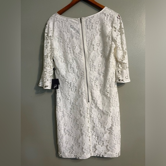 Adrianna Papell Womens Ruffle Cuff Sleeve Lace Cream Cocktail Dress  Sz 10 NWT - Picture 2 of 15